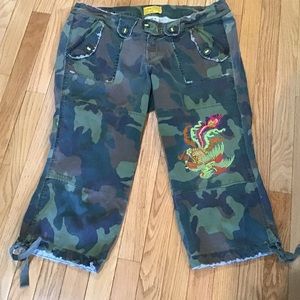 Y2K Camouflage Embroidered Cargo Cropped Capri size 14 by Z Cavaricci